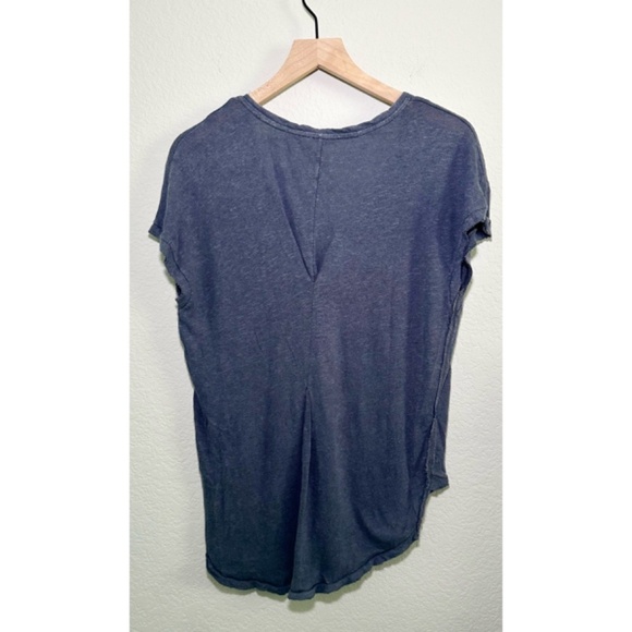 Free People Linen Blend Top Heathered Blue Loose Boho Coastal Top Excellent S - Picture 2 of 4